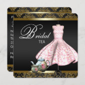 Roze Goud en Zwart Damask Bruids Tea Party Kaart (Voorkant / Achterkant)