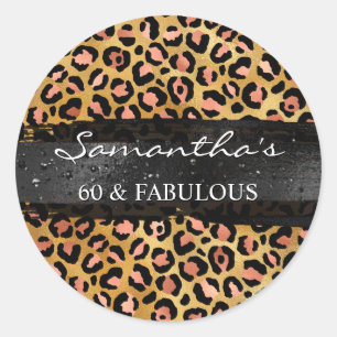 Roze Goud en Zwarte Folie Luipaard 60 & Fabulous Ronde Sticker