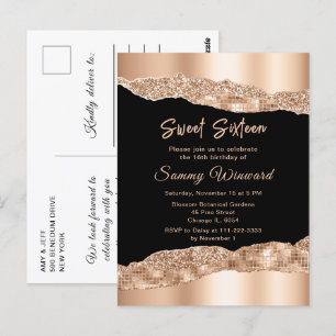 Roze Goud en Zwarte Glam Tranen Sweet Sixteen Briefkaart
