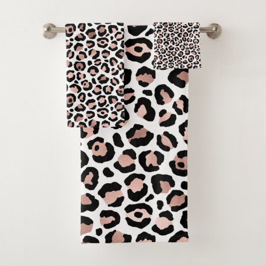 Roze Goud en Zwarte Luipaardprint Bad Handdoek (Insitu)