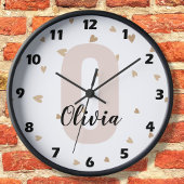 Roze Goud Esthetische Monagram Naam met Harten Grote Klok