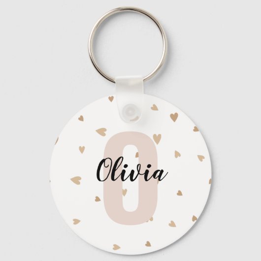 Roze Goud Esthetische Monagram Naam met Harten Sleutelhanger (Achterkant)