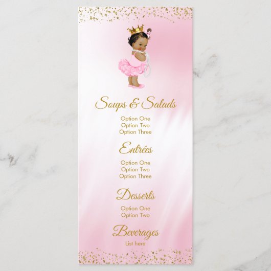 Roze Goud Etnische Prinses Baby shower Menu (Voorkant)