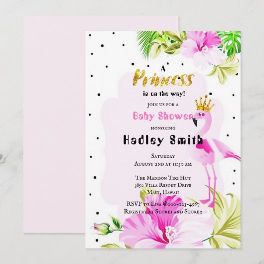 Roze Goud Flamingo Princess Baby shower Kaart (Voorkant / Achterkant)