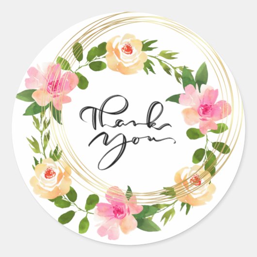 Roze goud Floral Dank u Klassieke Sticker (Voorkant)