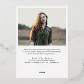 Roze Goud Folie Afstudeerfoto Afstudeeraankondigin Folie Uitnodiging (Achterkant)