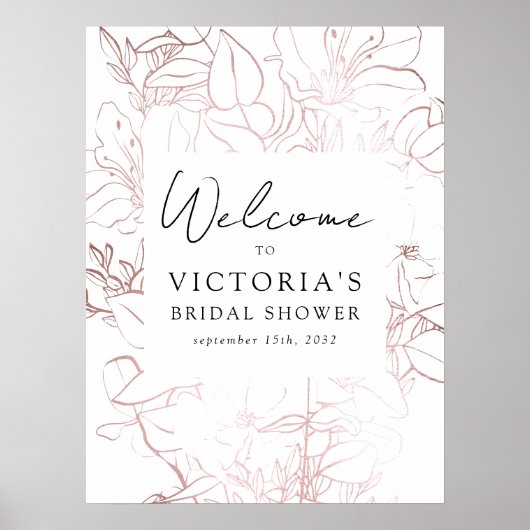Roze Goud Folie Bloemachtig Bruidsfeest Verwelkomi Poster (Voorkant)