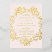 Roze Goud Folie Blush Bloem Bruiloft  Uitnodiging (Voorkant)