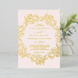 Roze Goud Folie Blush Bloem Bruiloft  Uitnodiging