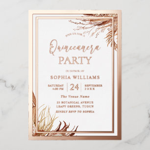 Roze Goud Folie Boheemse Boho Quinceanera Feest Uitnodiging