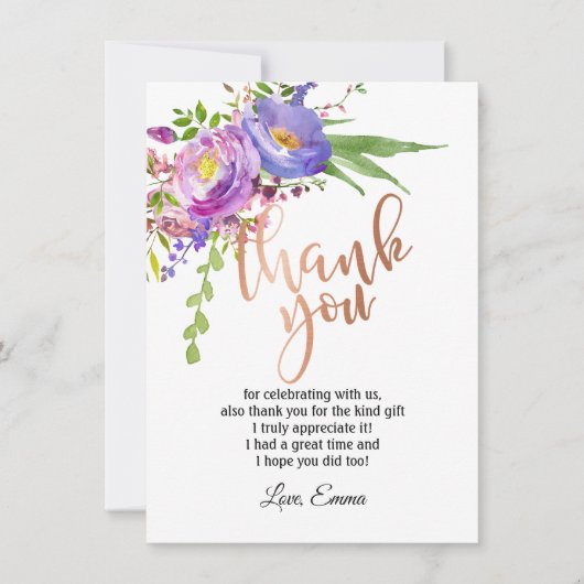 Roze Goud Folie , dank u kaart (Voorkant)