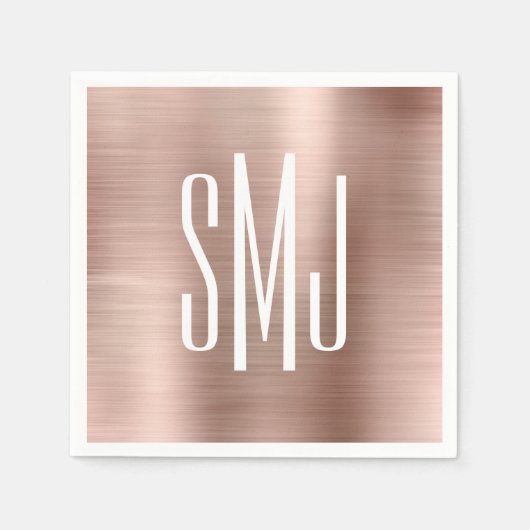 Roze Goud Folie Drieletter Monogram Servet (Voorkant)