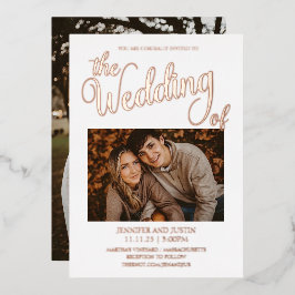 Roze Goud Folie Eenvoudige 2 Foto Huwelijk Folie Uitnodiging