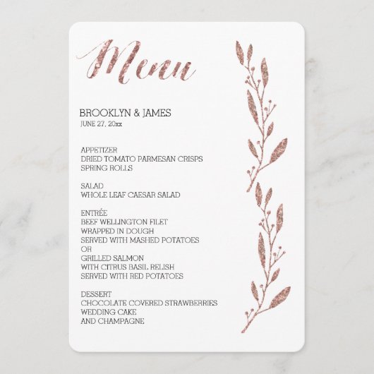 Roze Goud Folie Effect Trouwmenu Bloem Menu