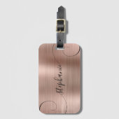 Roze Goud Folie Elegante Script Krullende Naam Bagagelabel (Voorkant (verticaal))