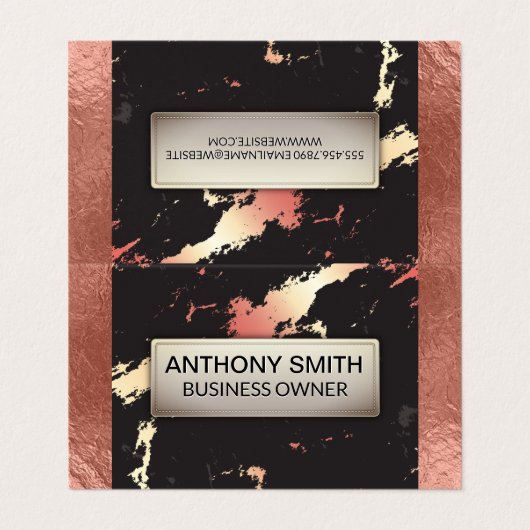 Roze Goud Folie en Marmer Patroon Visitekaartje (Buitenkant ongevouwen)