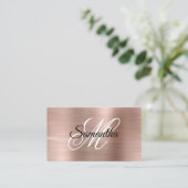 Roze Goud Folie Fancy Monogram QR Code Visitekaartje (Staand voorkant)
