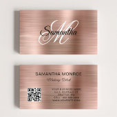 Roze Goud Folie Fancy Monogram QR Code Visitekaartje