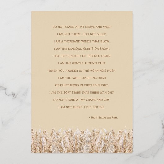 Roze Goud Folie Foto Rouwkaart met Gedicht Folie Feestdagenkaart (Achterkant)