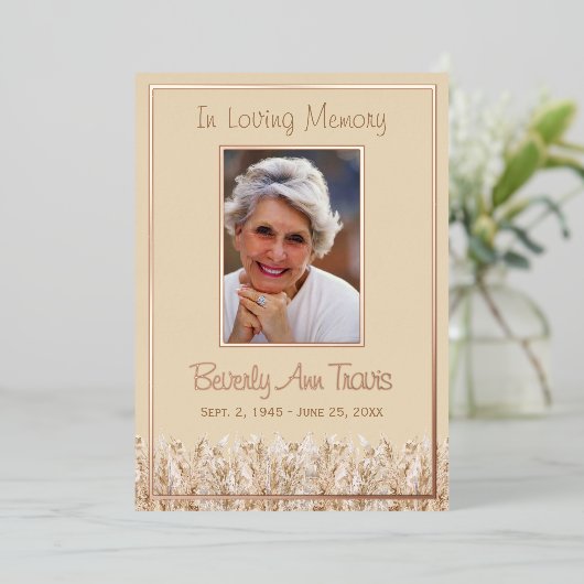Roze Goud Folie Foto Rouwkaart met Gedicht Folie Feestdagenkaart (Staand Voorkant)