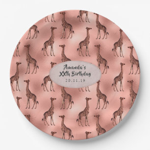 Roze Goud Folie Giraffe Patroon Papieren Bordje