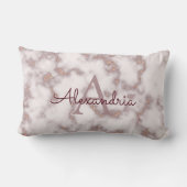 Roze Goud Folie Glitter in Roze Marmer Monogram Kussen (Achterkant)