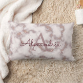 Roze Goud Folie Glitter in Roze Marmer Monogram Kussen (Deken)