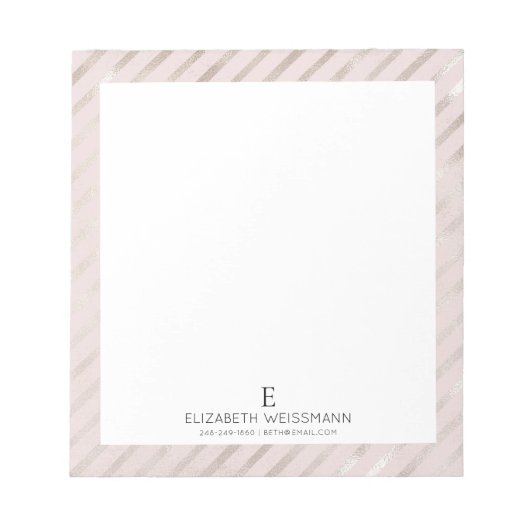Roze Goud Folie Glitter Monogram Aangepaste Meisje Notitieblok (Voorkant)