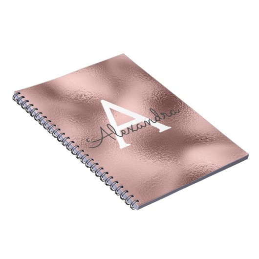 Roze Goud Folie Glitter Monogram Notitieboek (Rechterzijde)
