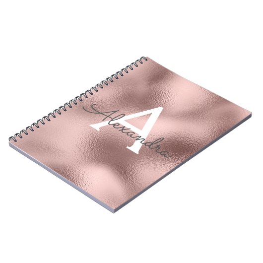 Roze Goud Folie Glitter Monogram Notitieboek (Linkerzijde)