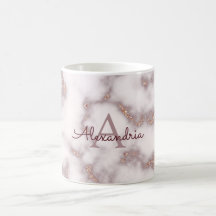 Roze Goud Folie Glitter Roze Marmer Naam Monogram