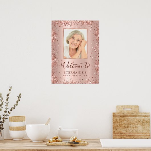 Roze Goud Folie Glitters 95e Verjaardag Foto Welko Poster (Keuken)