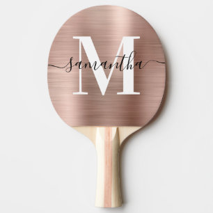 Roze Goud Folie Handtekening Moderne Monogram Foto Tafeltennisbatje