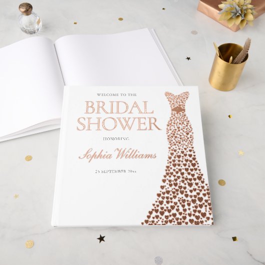 Roze Goud Folie Hart Jurk Bruidsbezoek Gastenboek (Voorkant open)