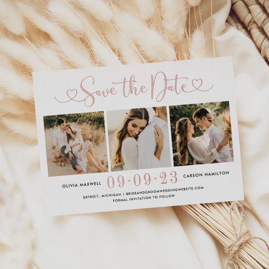 Roze Goud Folie Hart Script Save the Date Kaart