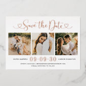 Roze Goud Folie Hart Script Save the Date Kaart (Voorkant)