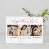 Roze Goud Folie Hart Script Save the Date Kaart (Staand Voorkant)
