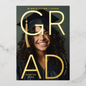 Roze Goud Folie Hoge School Afstudeer Foto Aankond Folie Uitnodiging (Voorkant)