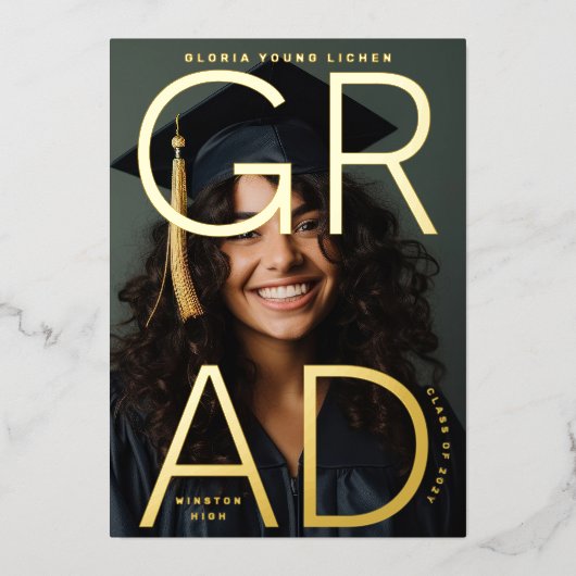 Roze Goud Folie Hoge School Afstudeer Foto Aankond Folie Uitnodiging (Voorkant)