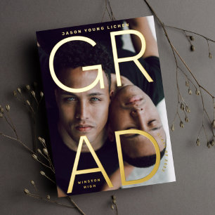 Roze Goud Folie Hoge School Afstudeer Foto Aankond Uitnodiging