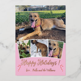 Roze Goud Folie Hond Foto Collage Roze Vakantiekaa Feestdagenkaart