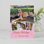 Roze Goud Folie Hond Foto Collage Roze Vakantiekaa Folie Feestdagenkaart (Staand Voorkant)