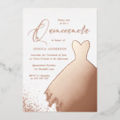 Roze Goud Folie Jurk Elegante Quinceanera Feest Folie Uitnodiging (Voorkant)