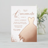 Roze Goud Folie Jurk Elegante Quinceanera Feest Folie Uitnodiging (Staand Voorkant)