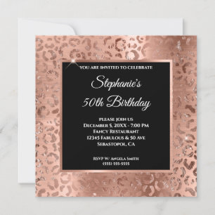 Roze Goud Folie Luipaard Zwarte Overlay 50ste Verj Kaart