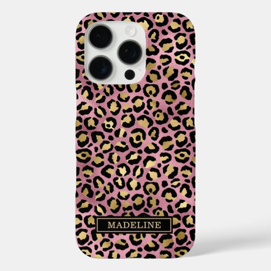 Roze Goud Folie Luipaardprint Monogram Case-Mate iPhone Case (Achterkant)