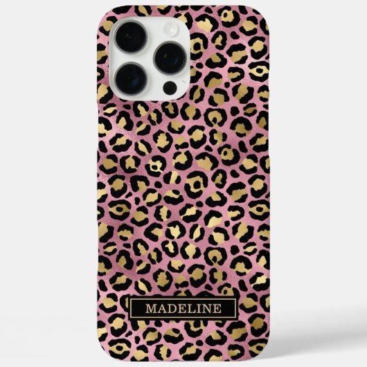 Roze Goud Folie Luipaardprint Monogram Case-Mate iPhone Case (Achterkant)
