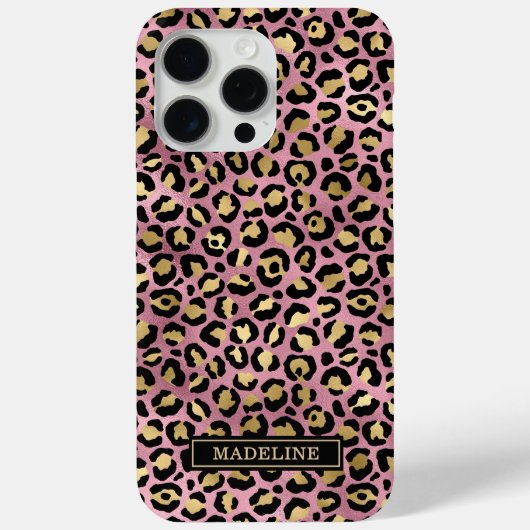 Roze Goud Folie Luipaardprint Monogram Case-Mate iPhone Case (Achterkant)