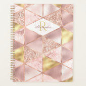 Roze Goud Folie Marmer Glam Geometrisch Monogram Planner (Voorkant)