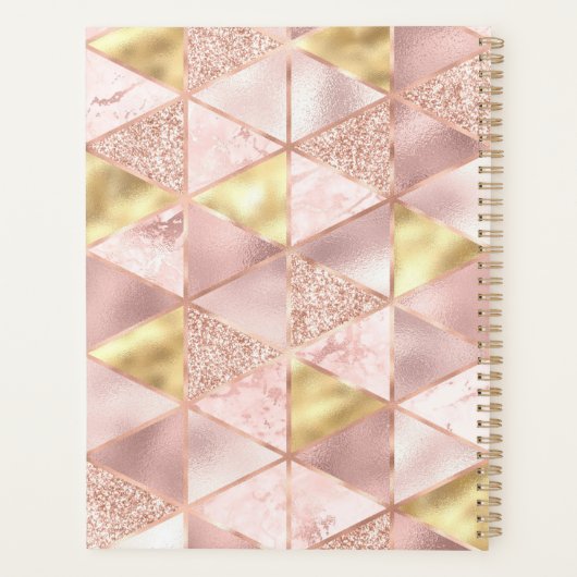 Roze Goud Folie Marmer Glam Geometrisch Monogram Planner (Achterkant)